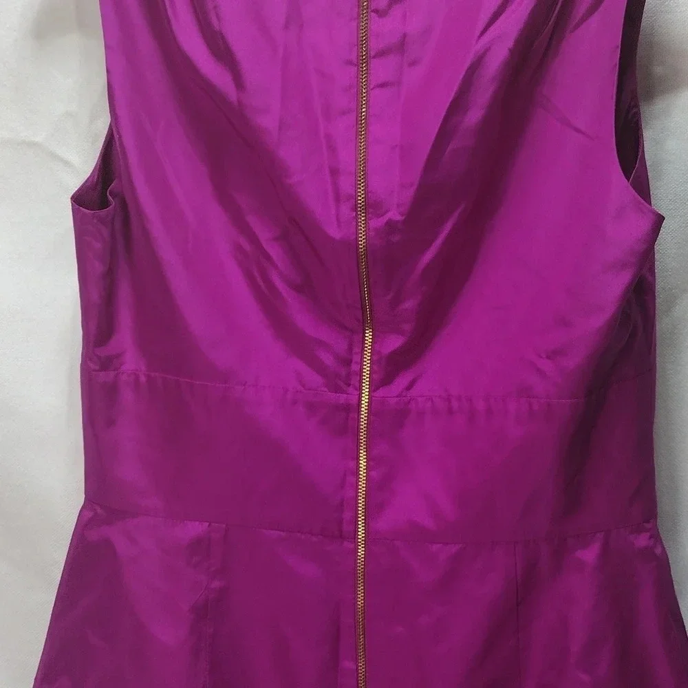 Women Kate Spade Accent Bow Fuchsia Silk Sleeveless Rear Zip Casual Dress Size 8